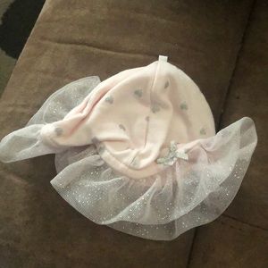 Adorable little pink with silver hearts hat